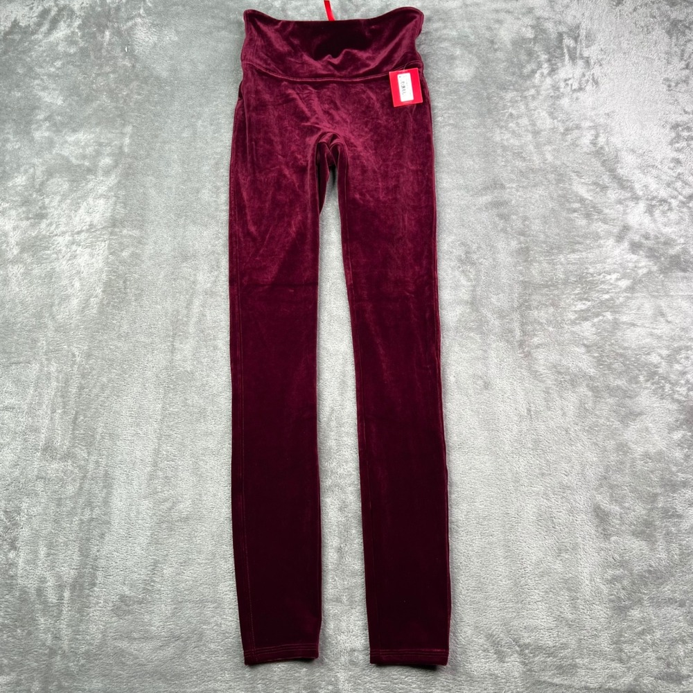 Spanx Velvet Leggings Womens Small Rich Burgundy Solid High Waisted Luxe Stretch - Picture 1 of 12